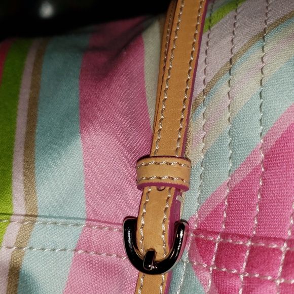 Coach Stripe Tan Leather Buckle Bucket Hat P/Small - Picture 2 of 11